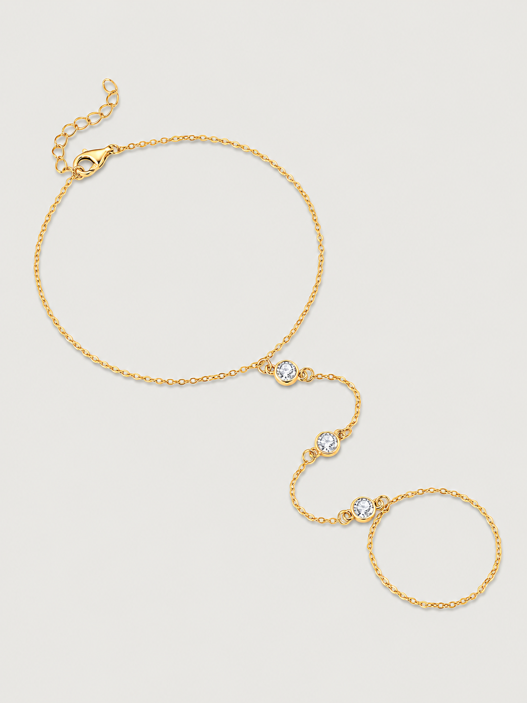 Brățară din argint aurie tip hand chain cu zirconii
