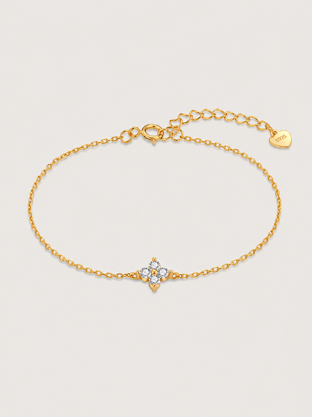 Brățară din argint 925 placată cu aur 14K cu floare și zirconii 5A Gold Celestial Mini Flora