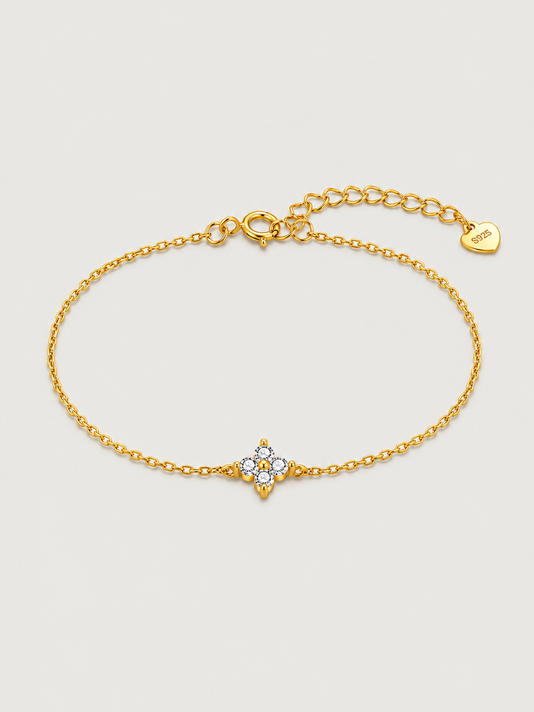 Brățară din argint 925 placată cu aur 18K cu floare și zirconii 5A Gold Celestial Mini Flora