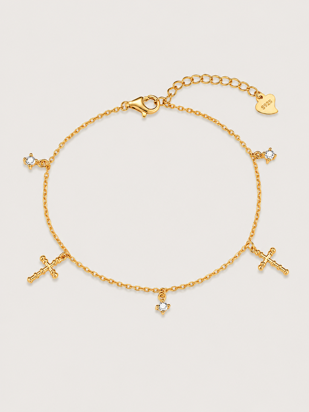 Brățară din argint 925 placată cu aur 18K cu cruci și zirconii 5A Divine Cross Charms