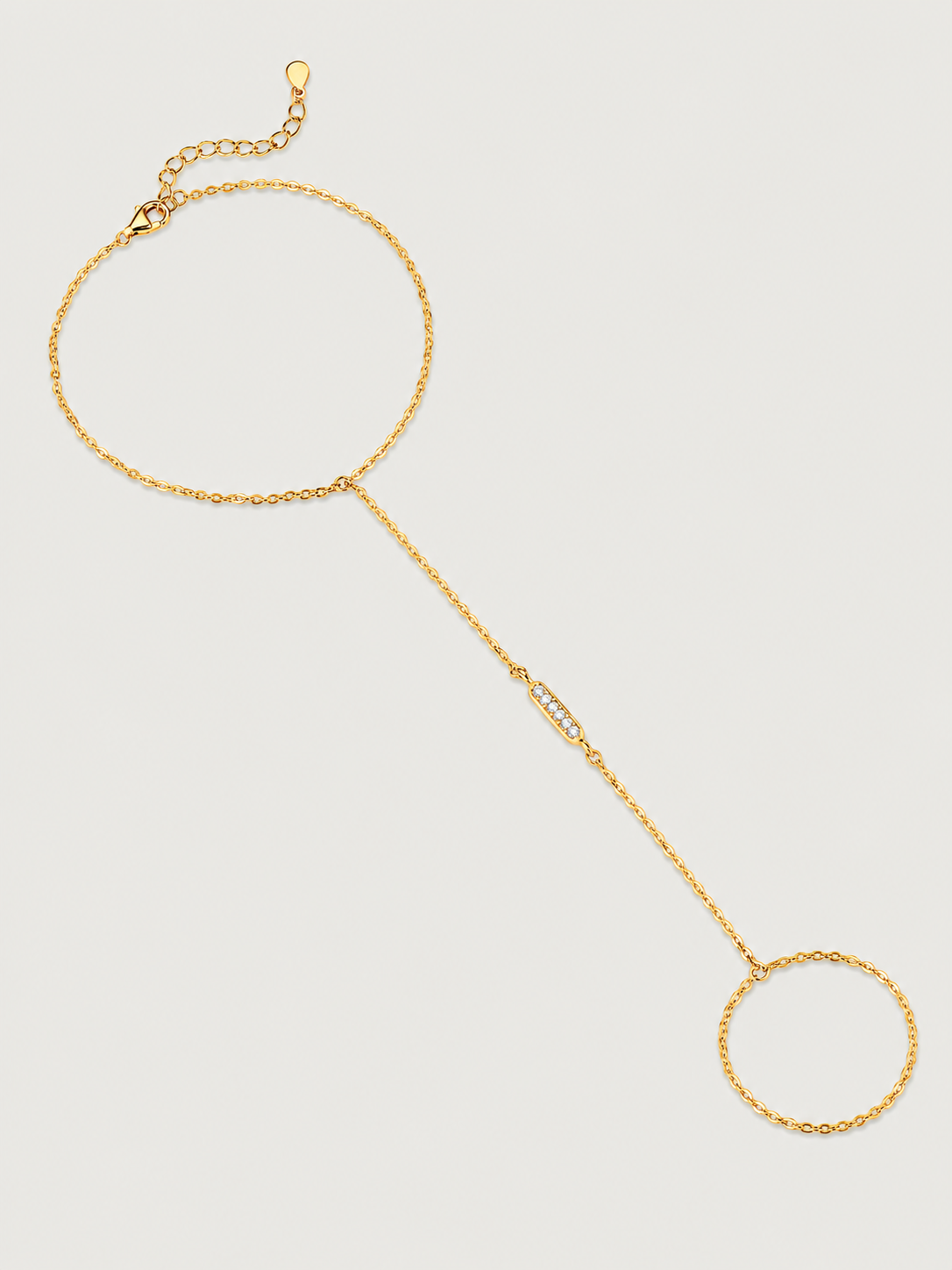 Brățară din argint 925 aurie tip hand chain cu cerc și zirconii 5A Sparkle Circle 