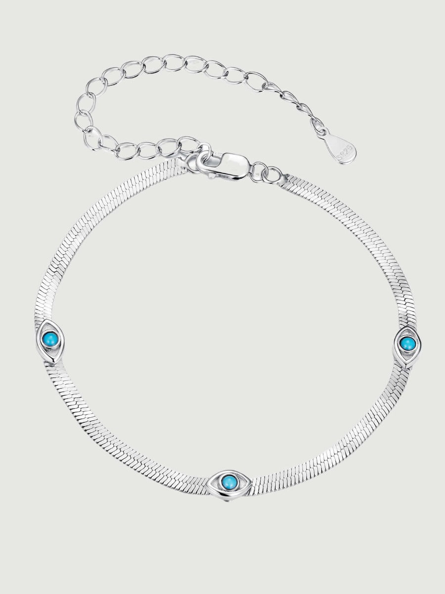 Brățară din argint 925 Blue Aura cu simbol ochi protector și pietre turcoaz