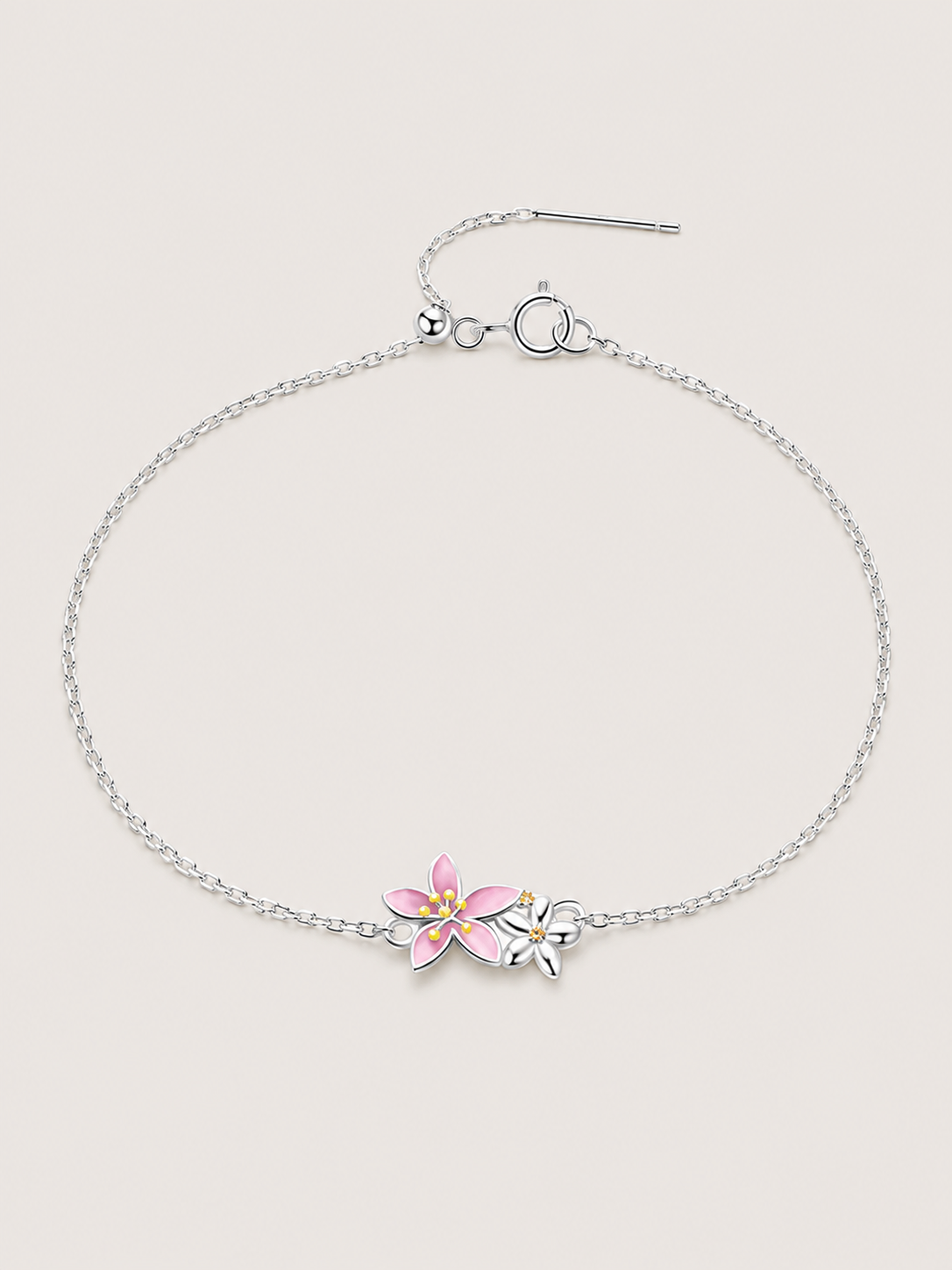 Bratara din argint 925 Cherry Blossom cu floare roz delicată