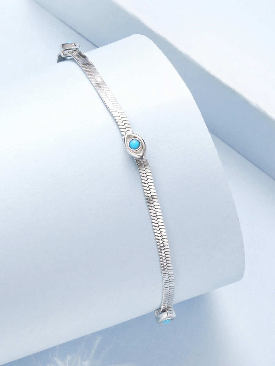 Brățară delicată din argint 925 cu pietre turcoaz și design modern feminin