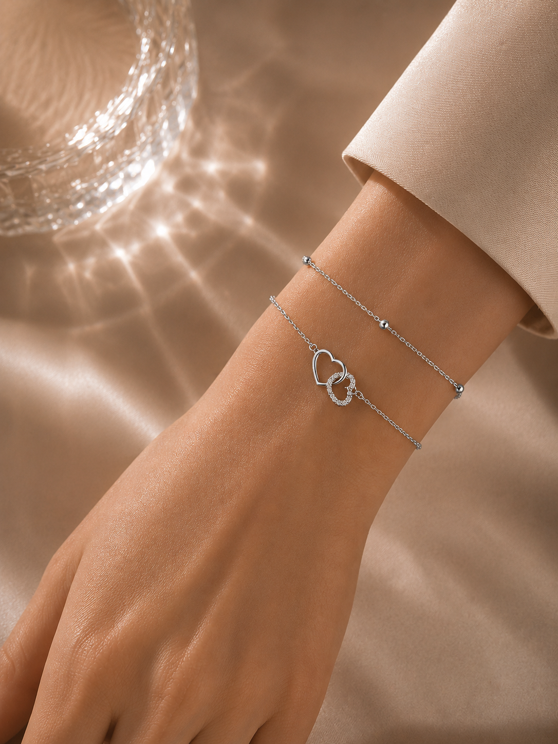 Brățară din argint 925 Double Heart cu două inimi și zirconii