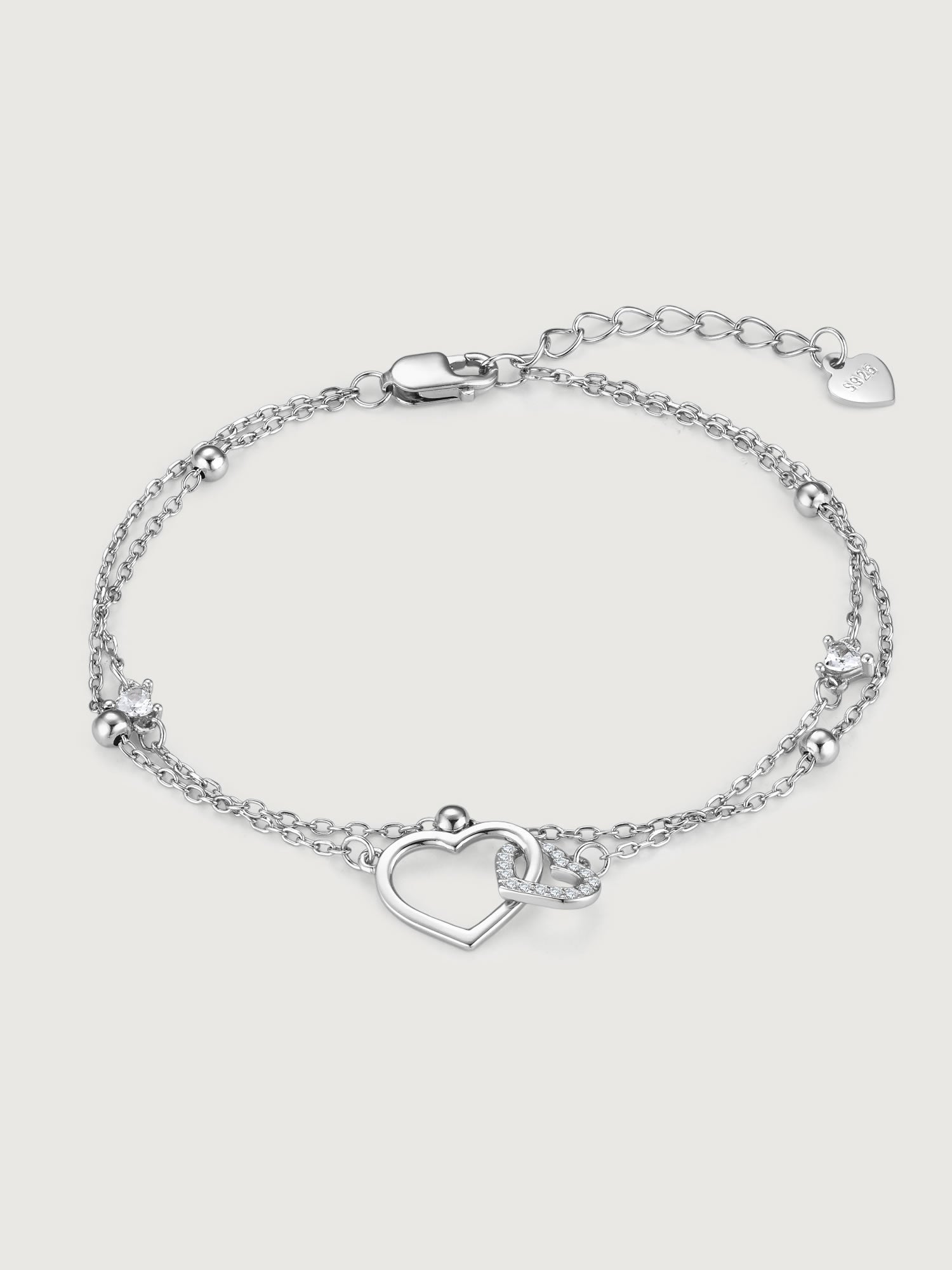 Brățară din argint 925 Double Heart cu două inimi și zirconii