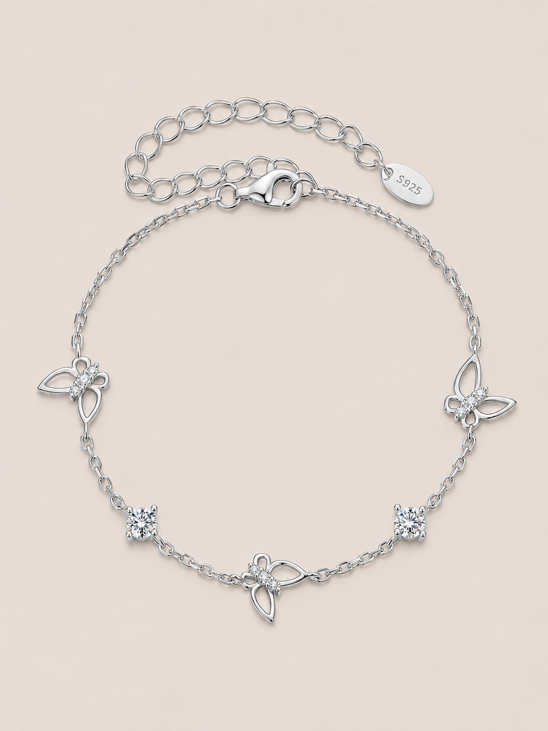 Brățară din argint 925 cu fluturi și moissanite