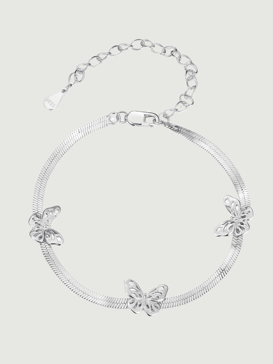 Brățară din argint 925 cu fluturi și lanț tip snake chain Flight of Grace