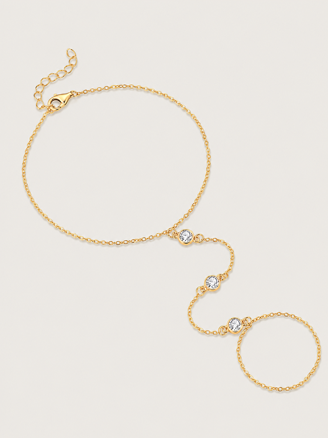 Brățară din argint aurie tip hand chain cu zirconii