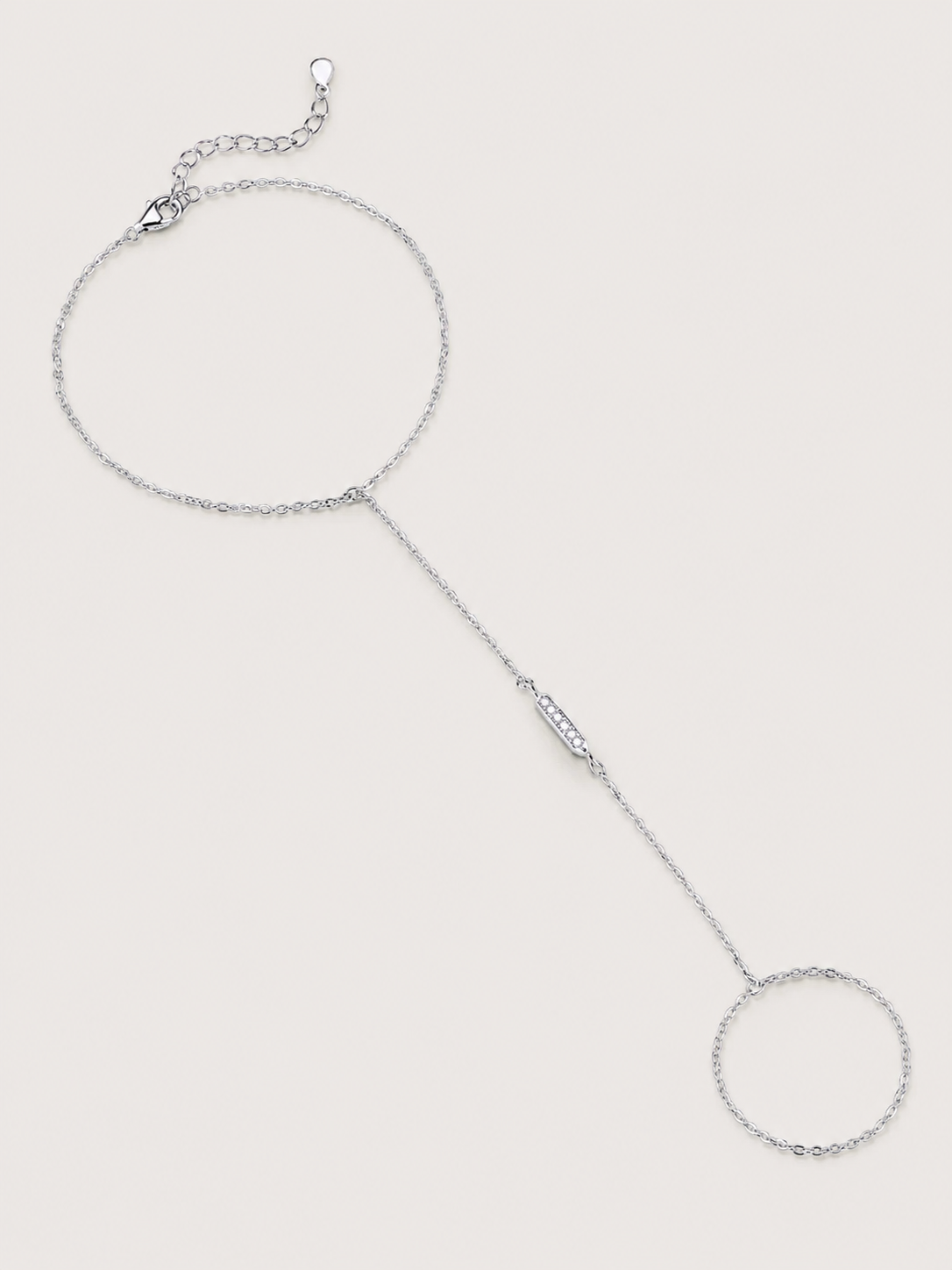 Brățară din argint 925 tip hand chain cu cerc și zirconii 5A Sparkle Circle