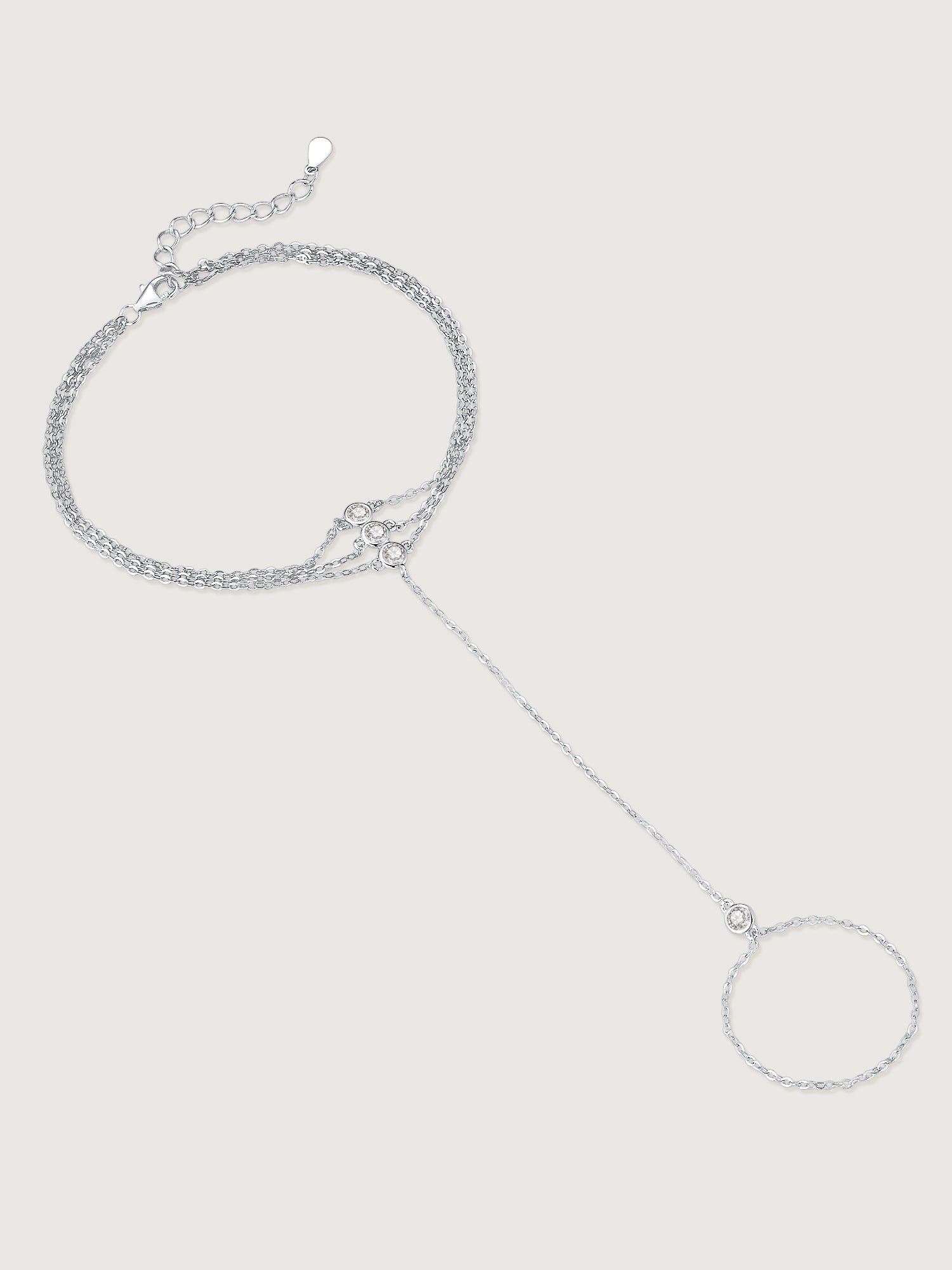 Brățară din argint 925 tip hand chain cu zirconii 5A Silver Sparkle Trio