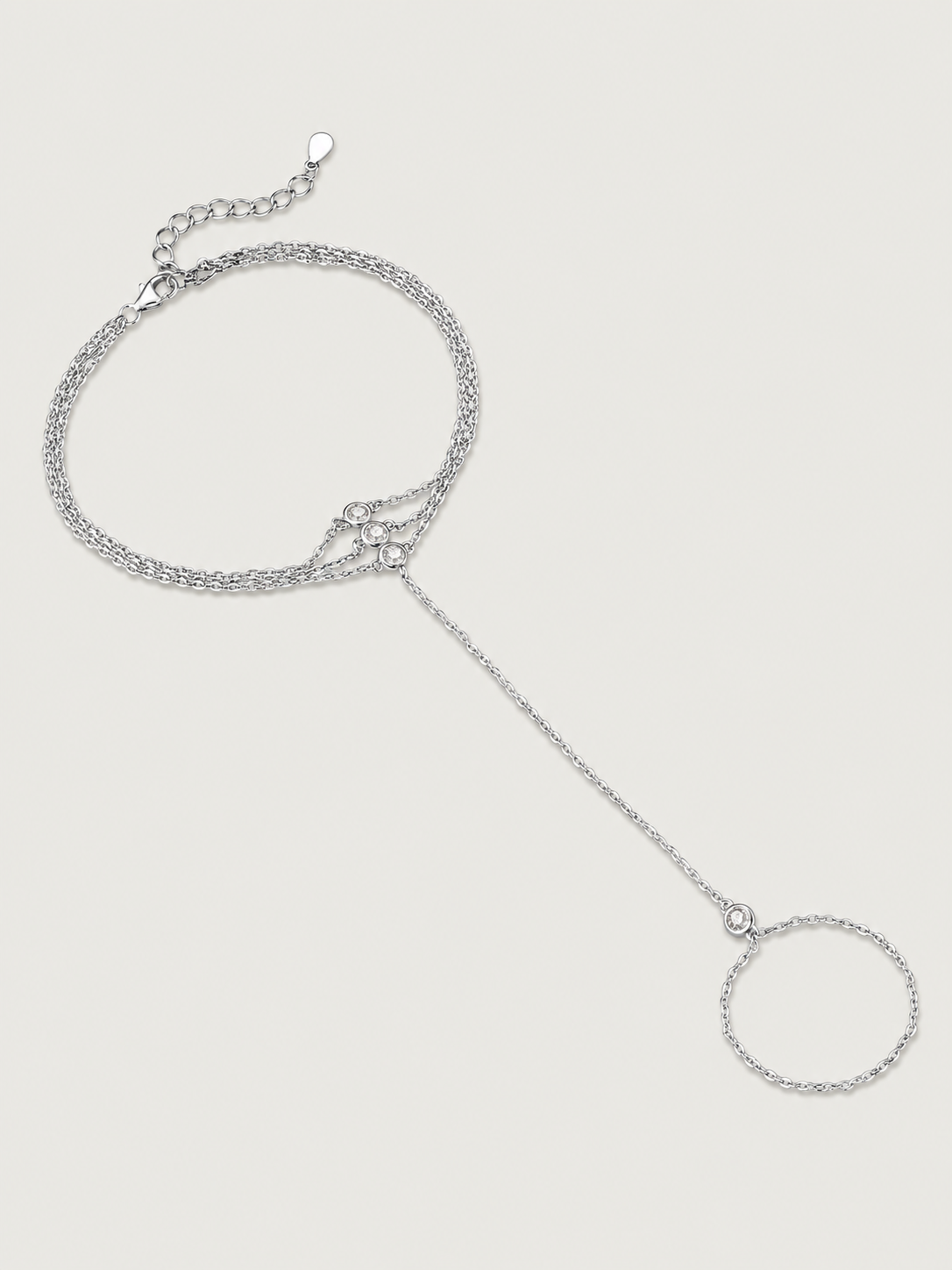 Brățară din argint 925 tip hand chain cu zirconii 5A Silver Sparkle Trio