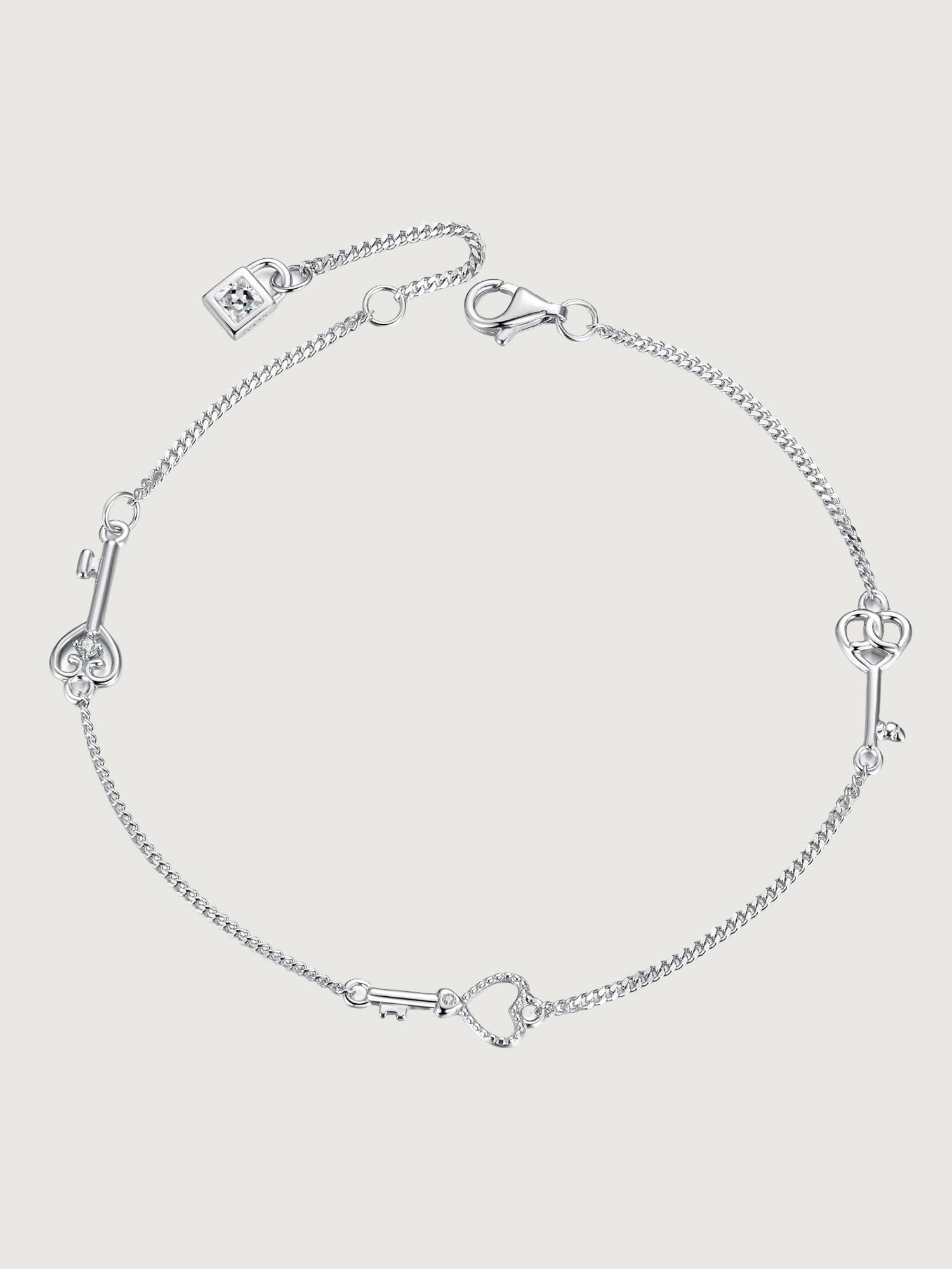 Brățară din argint 925 Key to Heart cu inimă și cheie, design delicat cu zirconii