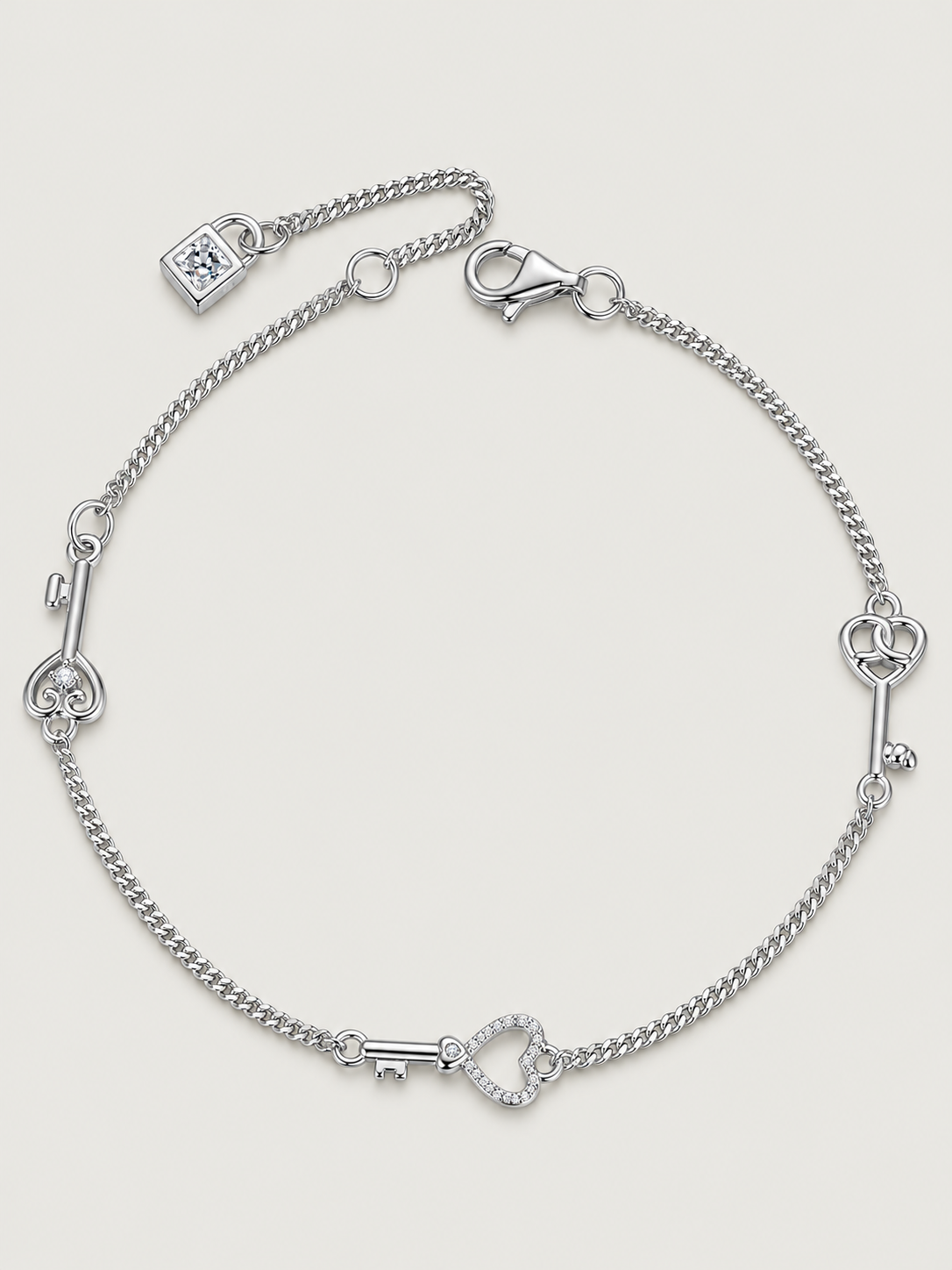 Brățară din argint 925 Key to Heart cu inimă și cheie, design delicat cu zirconii