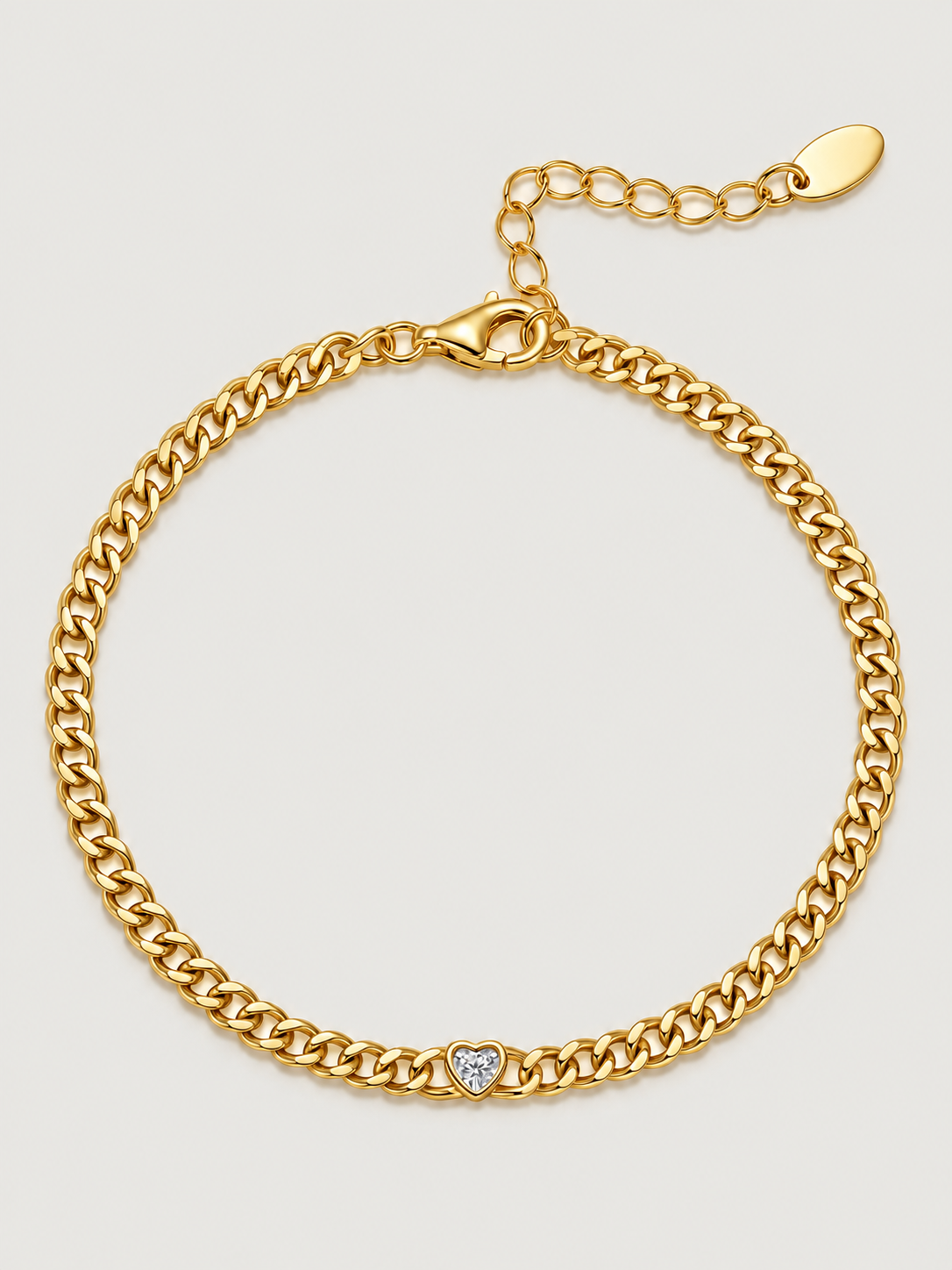 Brățară din Argint Moissanite Gold Heart Cuban