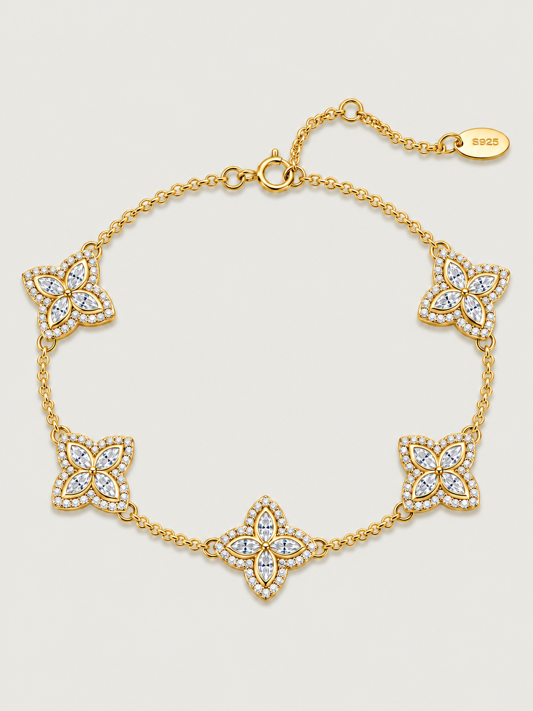 Brățară din Argint Moissanite Gold Stellar Clover