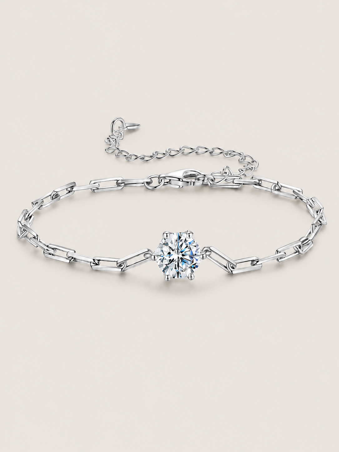 Brățară din argint cu moissanite 1ct și lanț paperclip