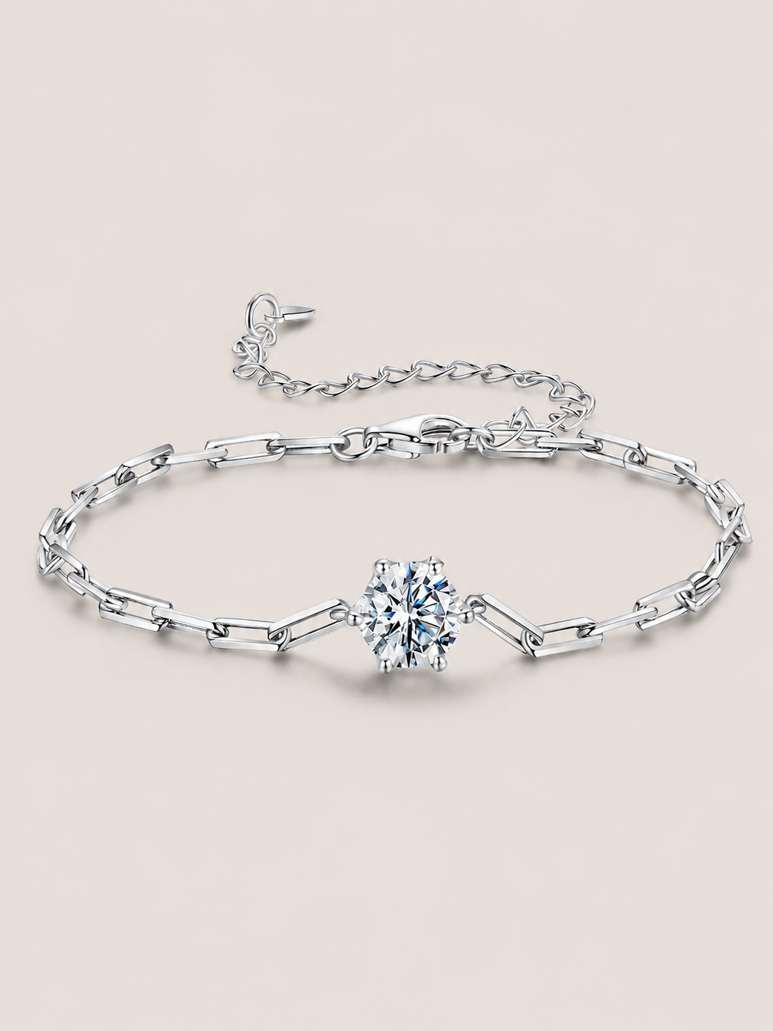 Brățară din argint cu moissanite 1ct și lanț paperclip
