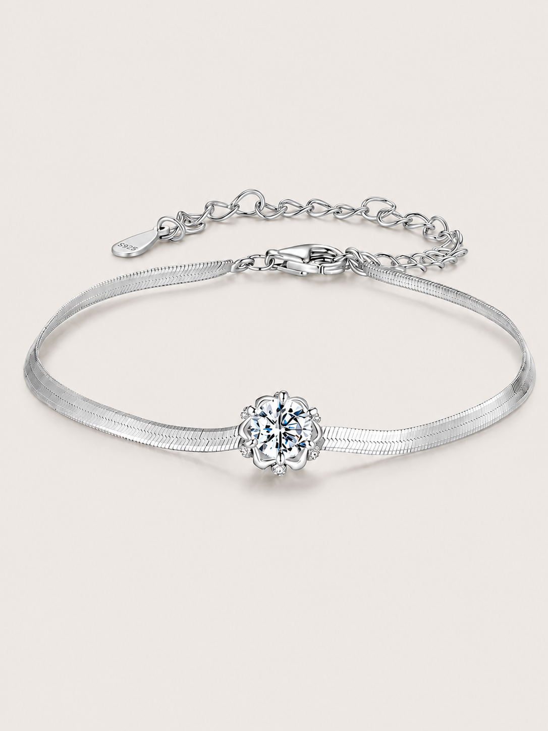 Brățară din argint cu moissanite și lanț snake Serene Glow