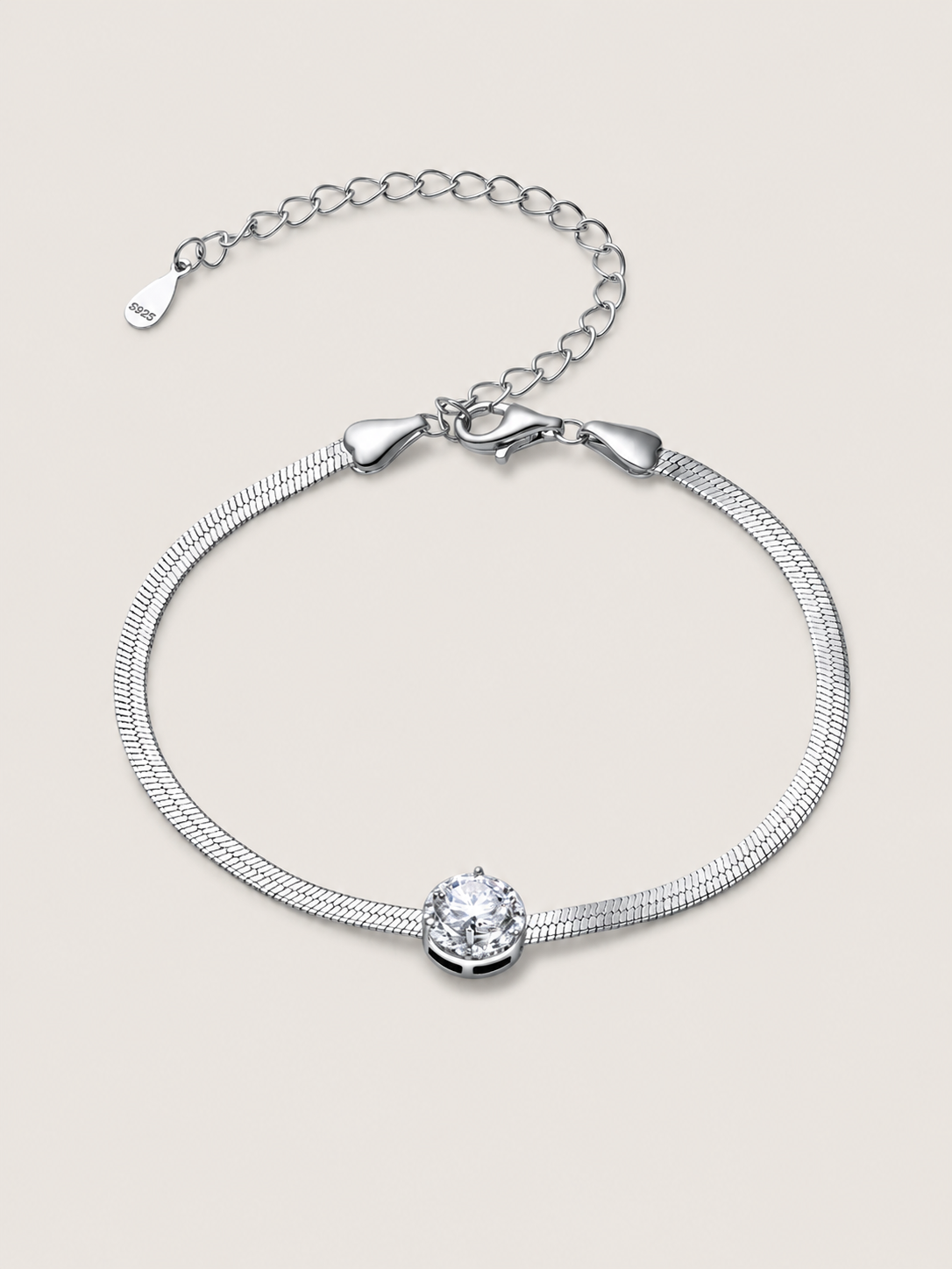 Brățară din argint cu lanț snake și moissanite central halo