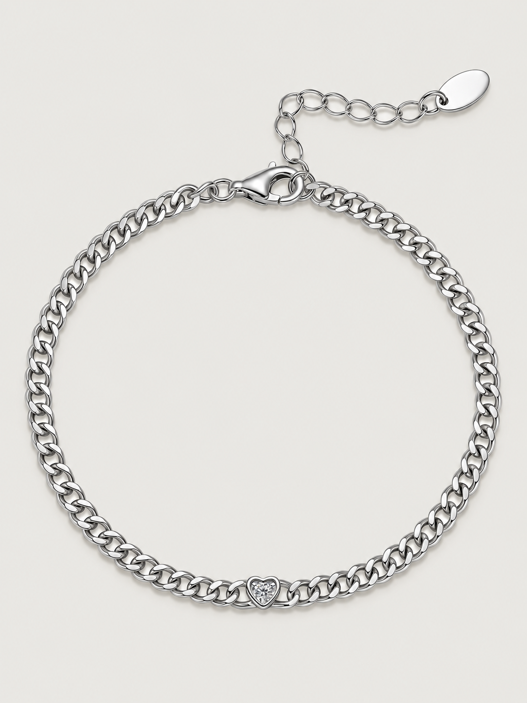 Brățară din Argint Moissanite Silver Heart Cuban