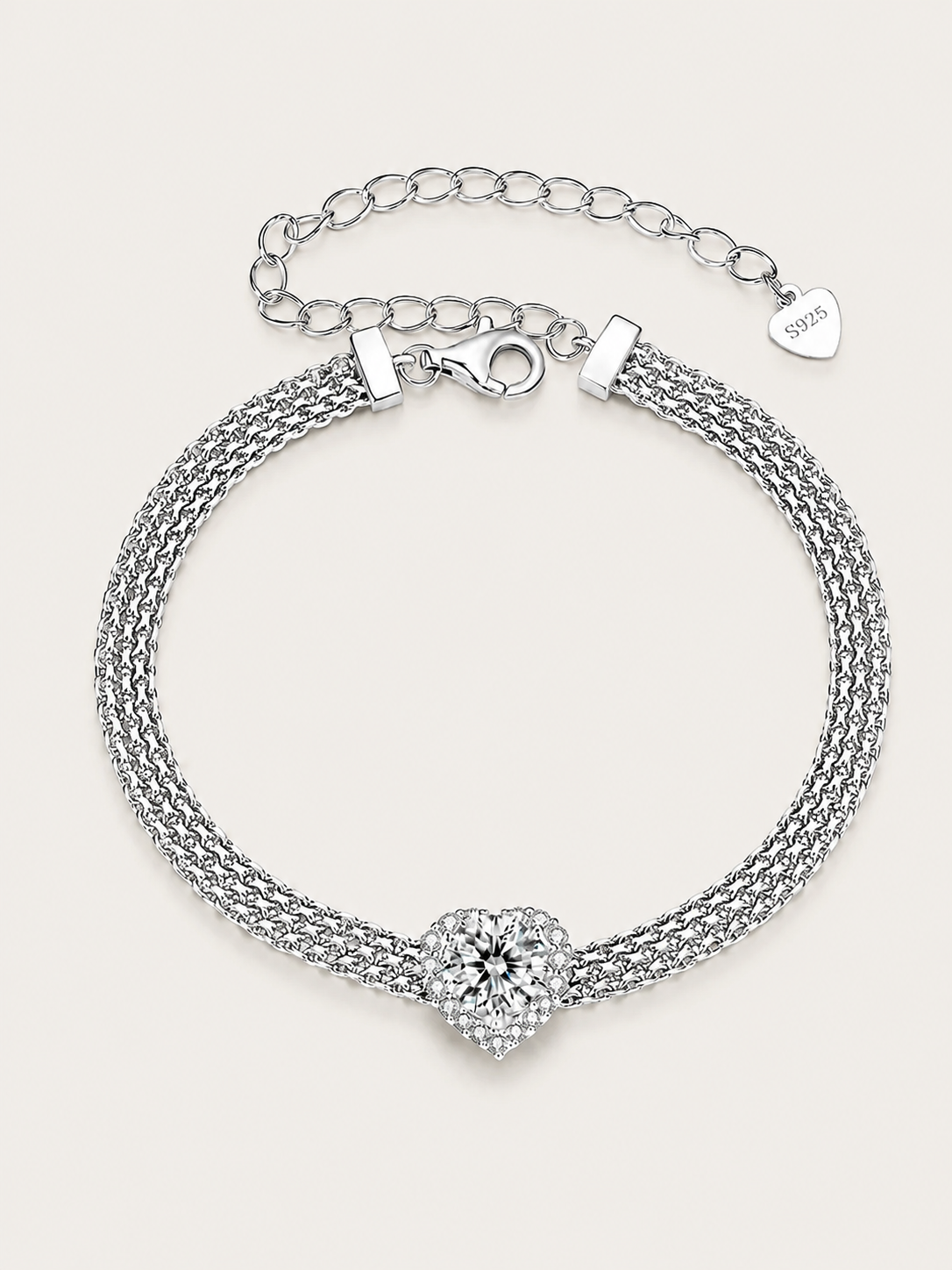 Brățară din argint cu inimă și moissanite 1ct Whispers of Love