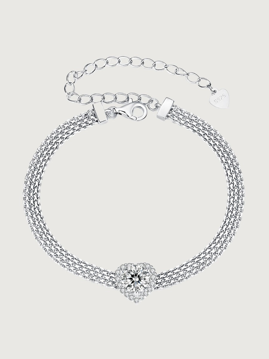 Brățară din argint cu inimă și moissanite 1ct Whispers of Love