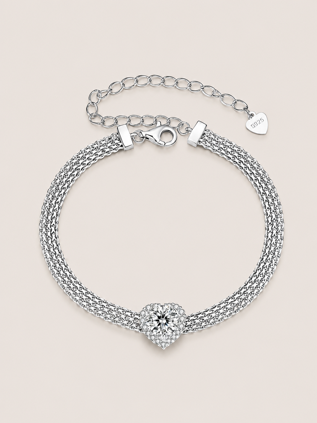 Brățară din argint cu inimă și moissanite 1ct Whispers of Love