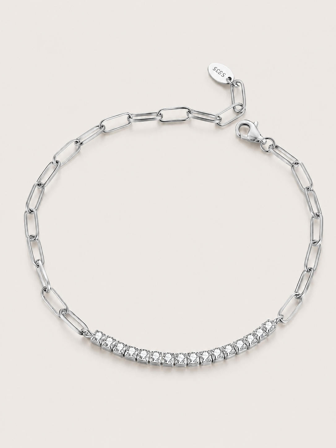 Brățară din argint 925 cu moissanite și zale geometrice elegante