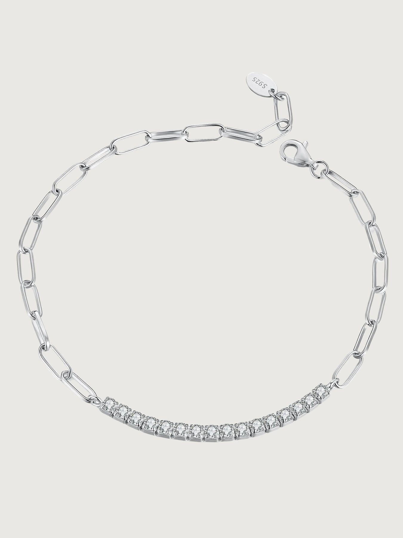 Brățară din argint 925 cu moissanite și zale geometrice elegante
