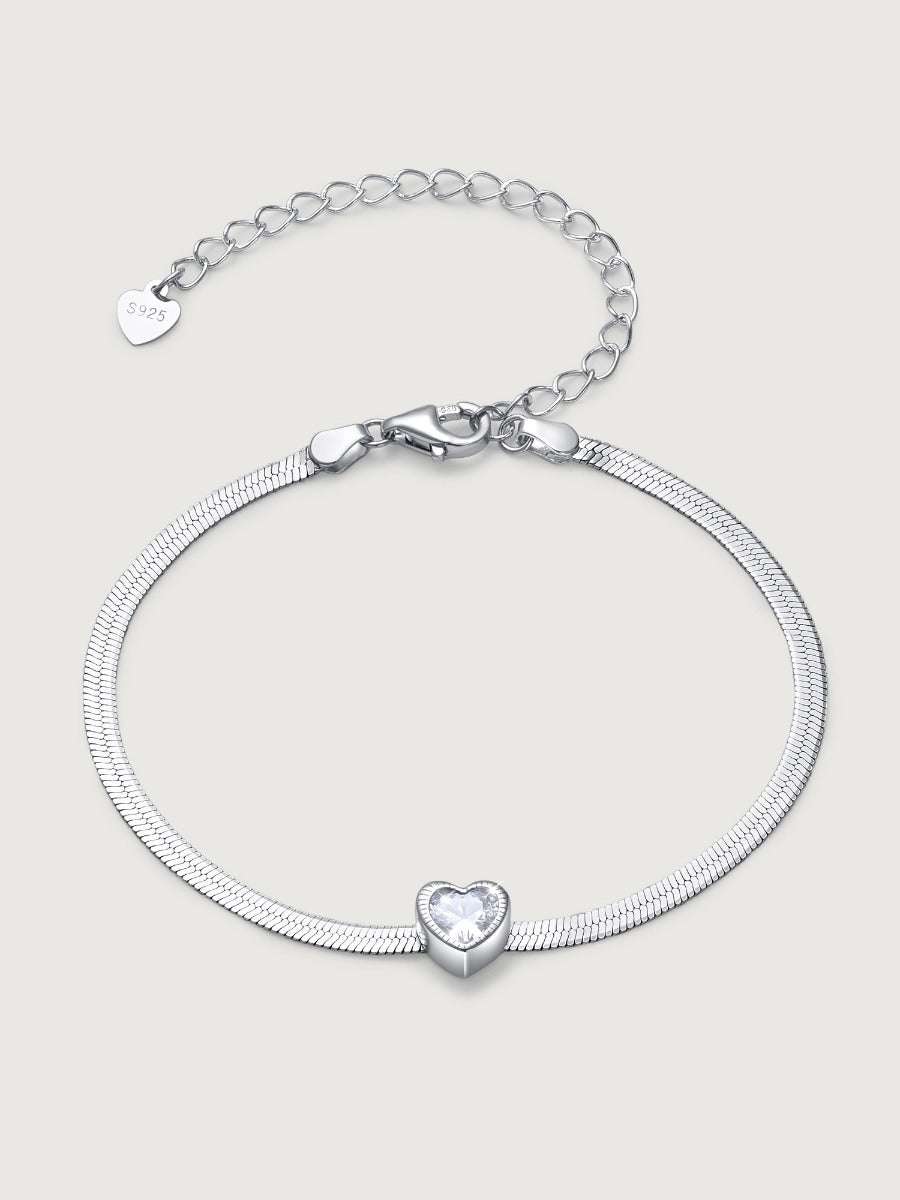 Brățară din argint 925 tip snake chain cu inimă și zirconiu 5A