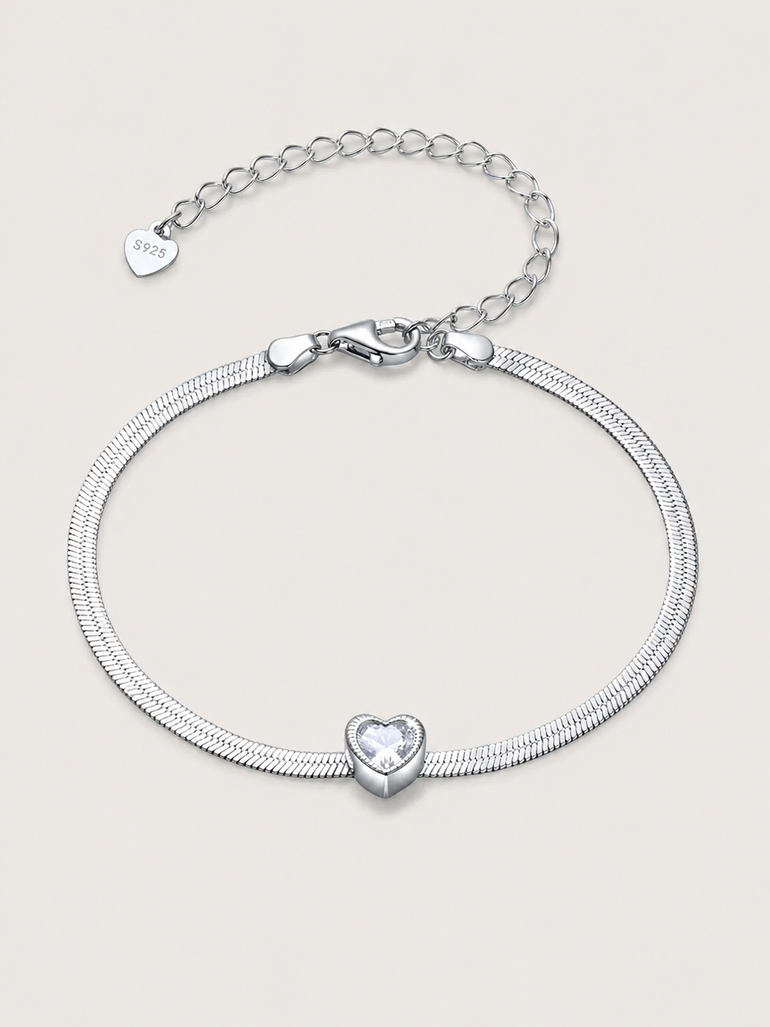 Brățară din argint 925 tip snake chain cu inimă și zirconiu 5A