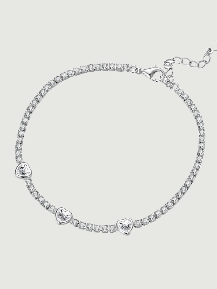 Brățară din argint 925 model tennis cu inimă și zirconii 5A Hearts in Harmony