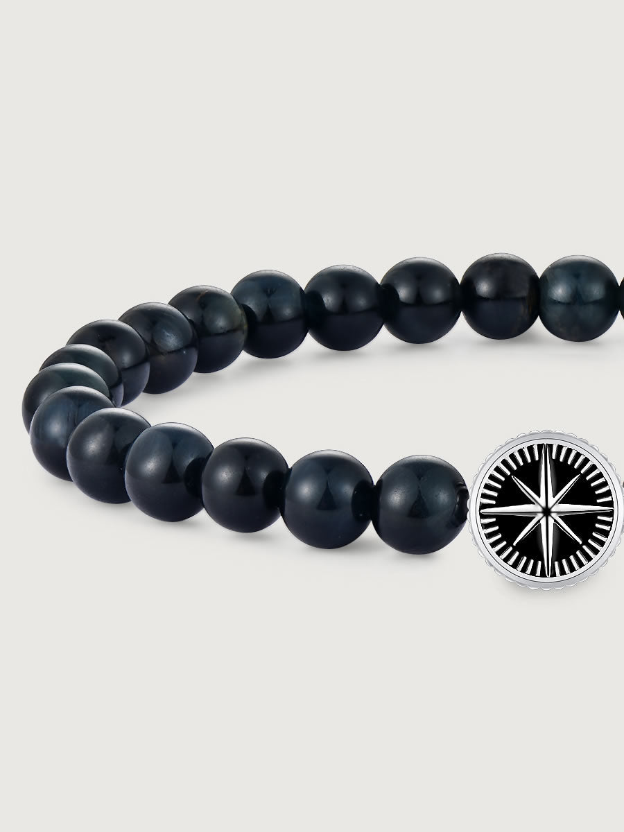 Detaliu bratara blue tiger eye 6mm cu reflexii albastre