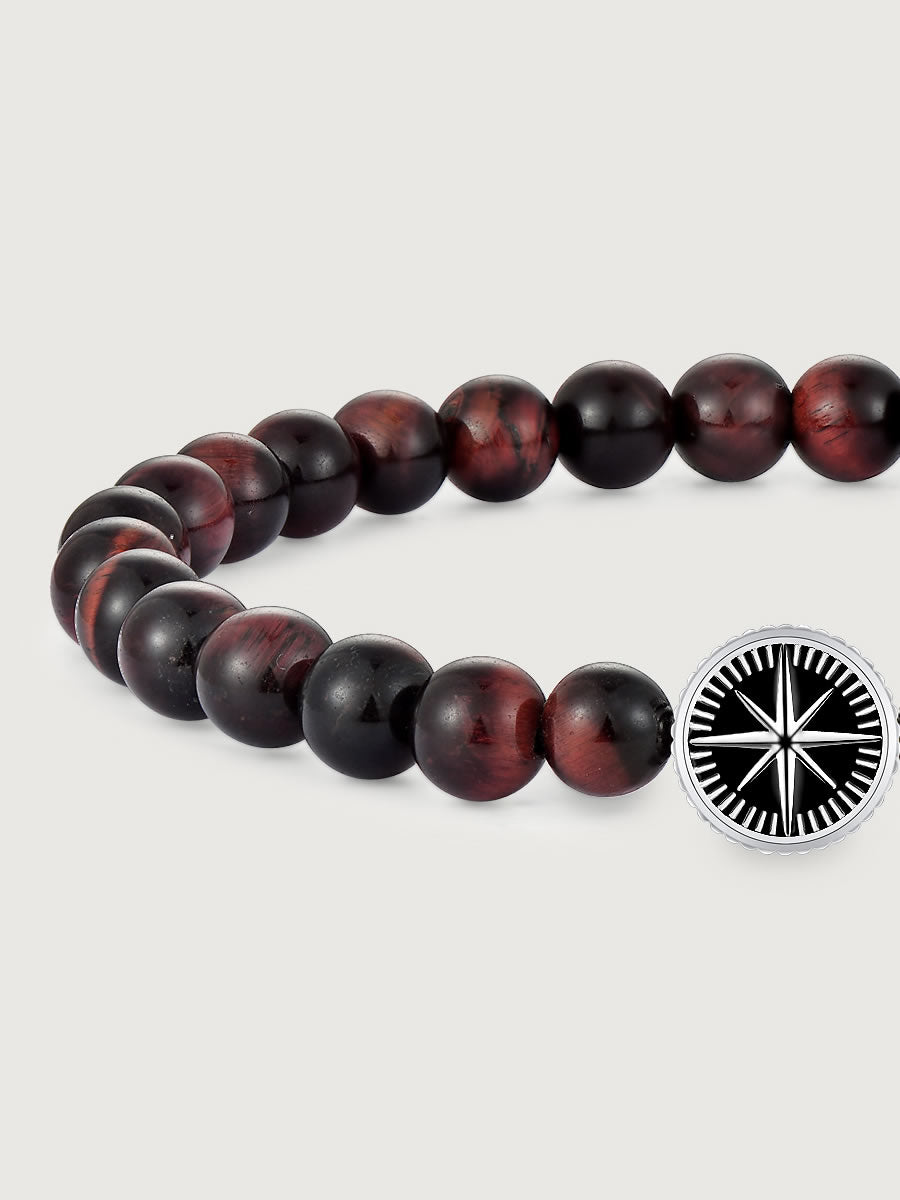 Detaliu bratara red tiger eye 6mm cu reflexii intense