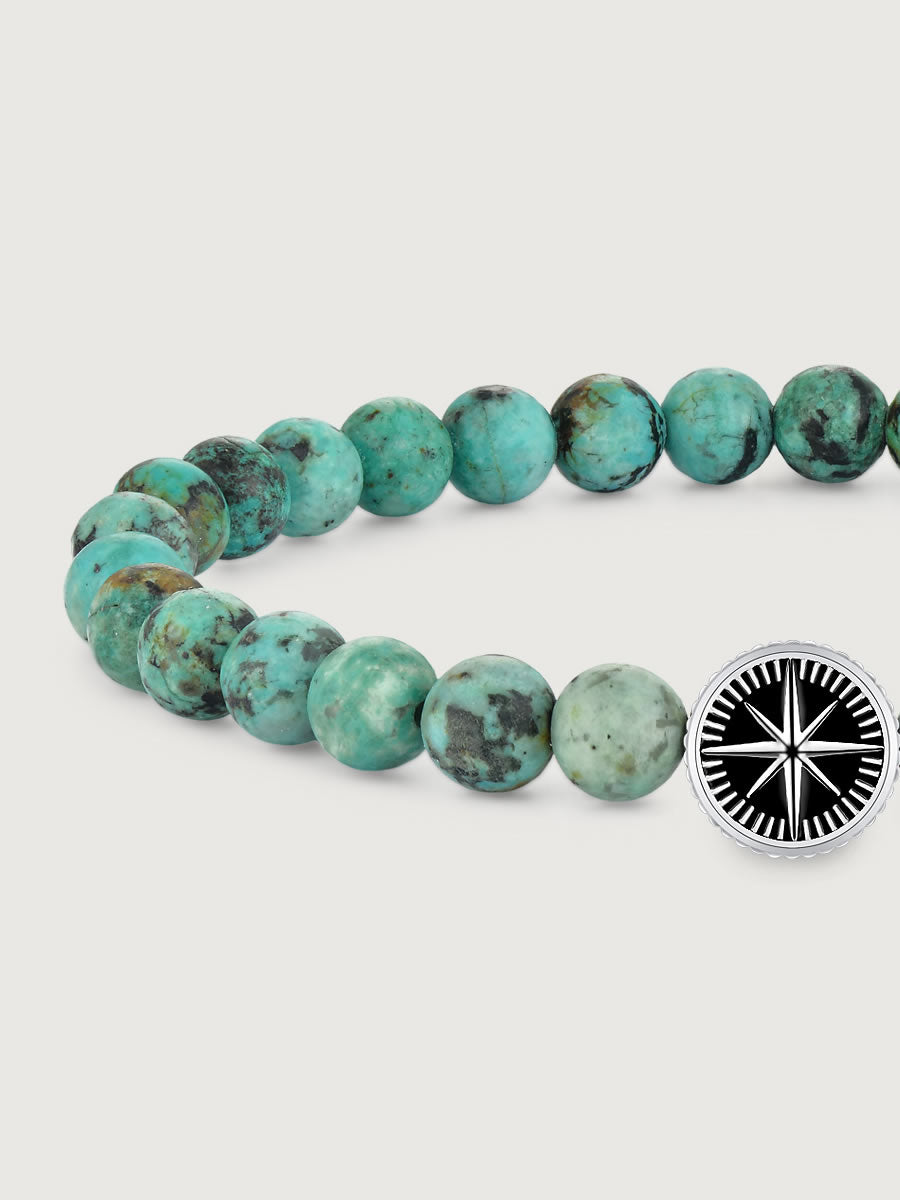 Detaliu bratara turcoaz african 6mm cu textura naturala unica