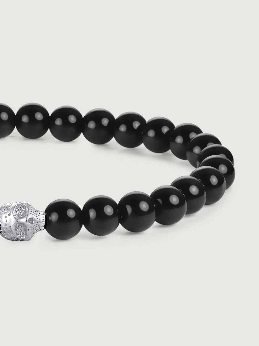 Element craniu din argint 925 pe bratara onix lucios