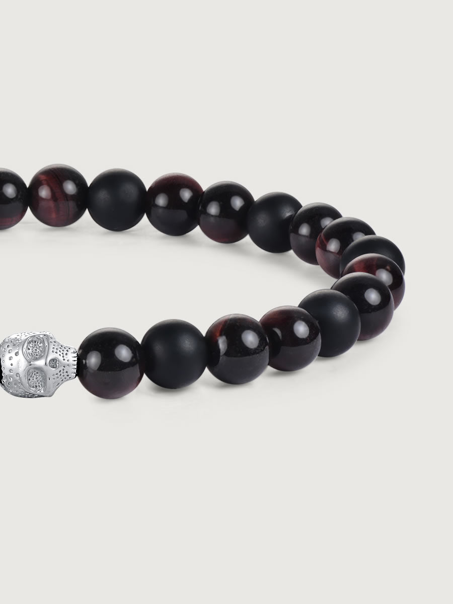 Element craniu din argint 925 pe bratara red tiger eye si onix