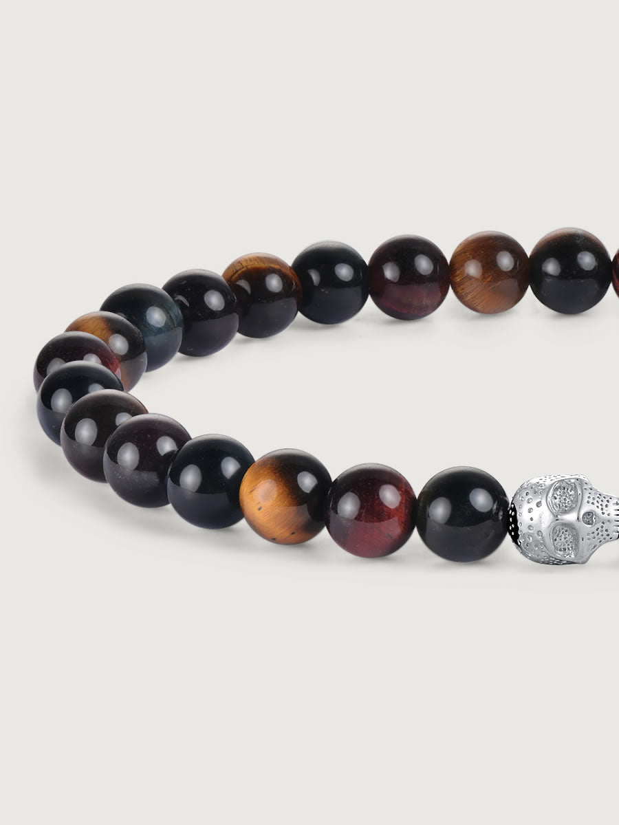 Element craniu din argint 925 pe bratara tiger eye multicolor