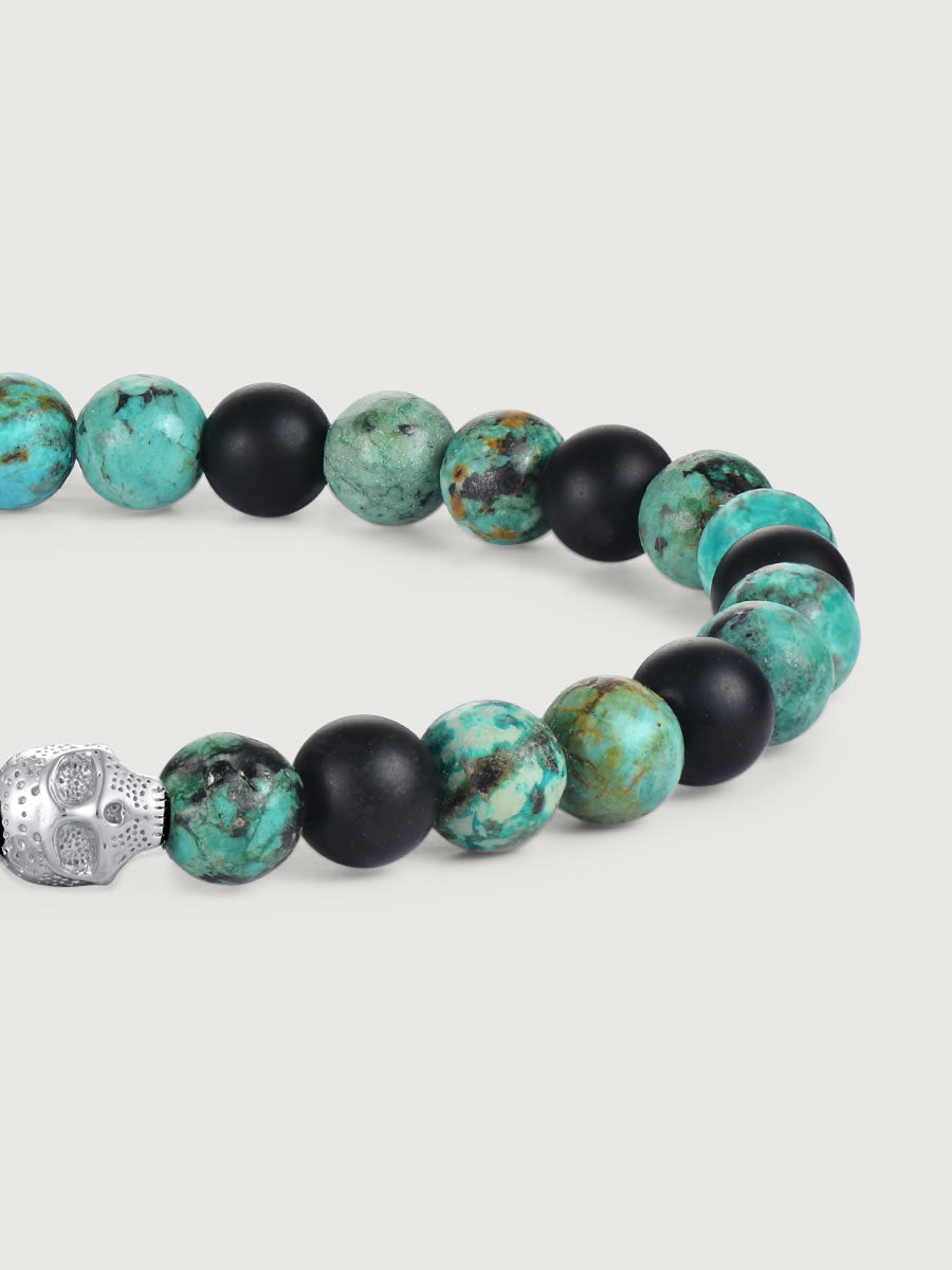 Element craniu din argint 925 pe bratara turcoaz si onix