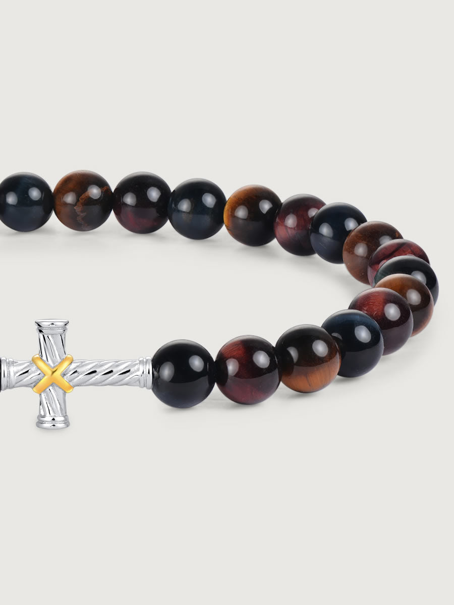 Element cruce din argint 925 pe bratara tiger eye mix
