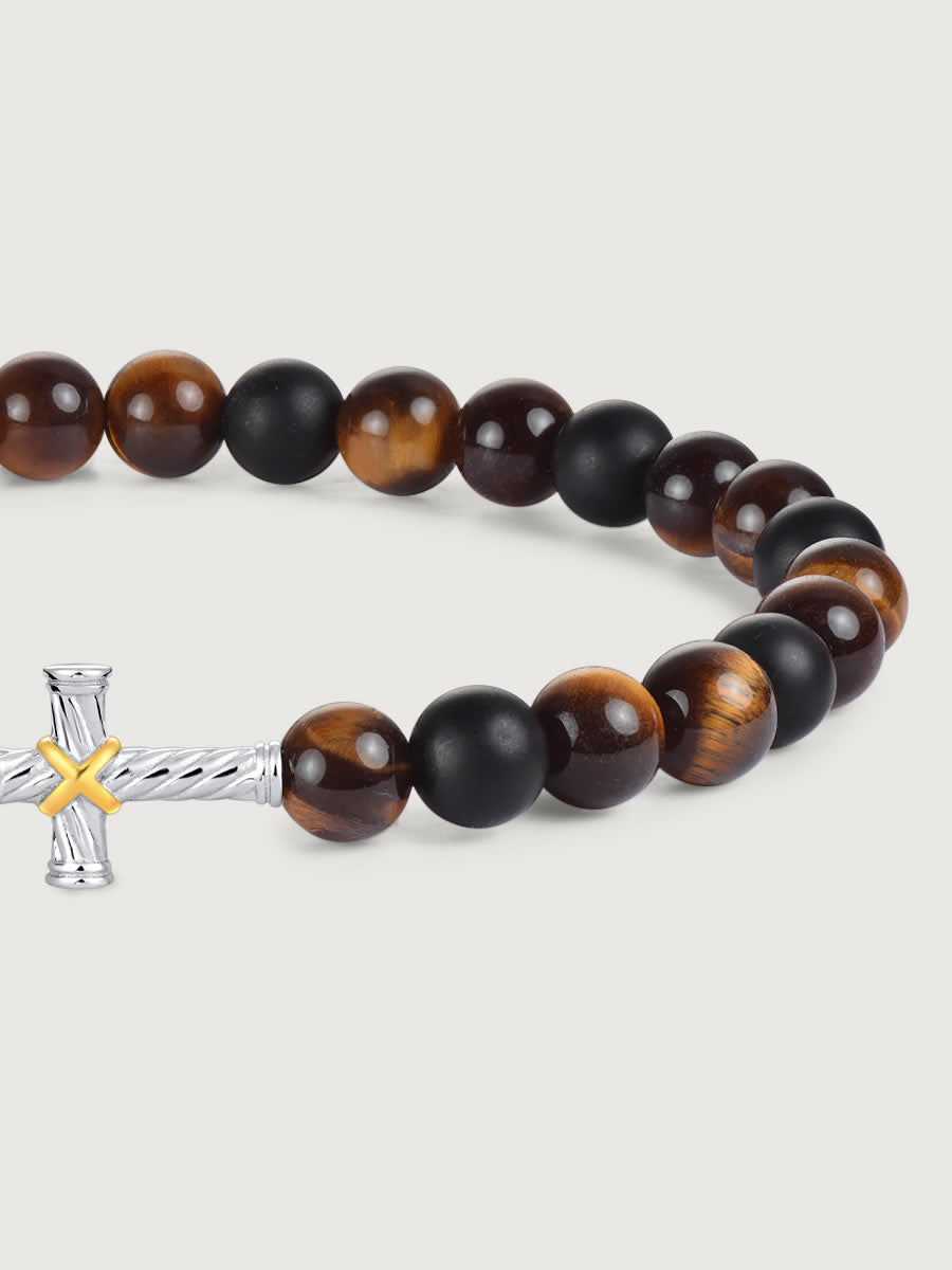 Element cruce din argint 925 pe bratara tiger eye si onix
