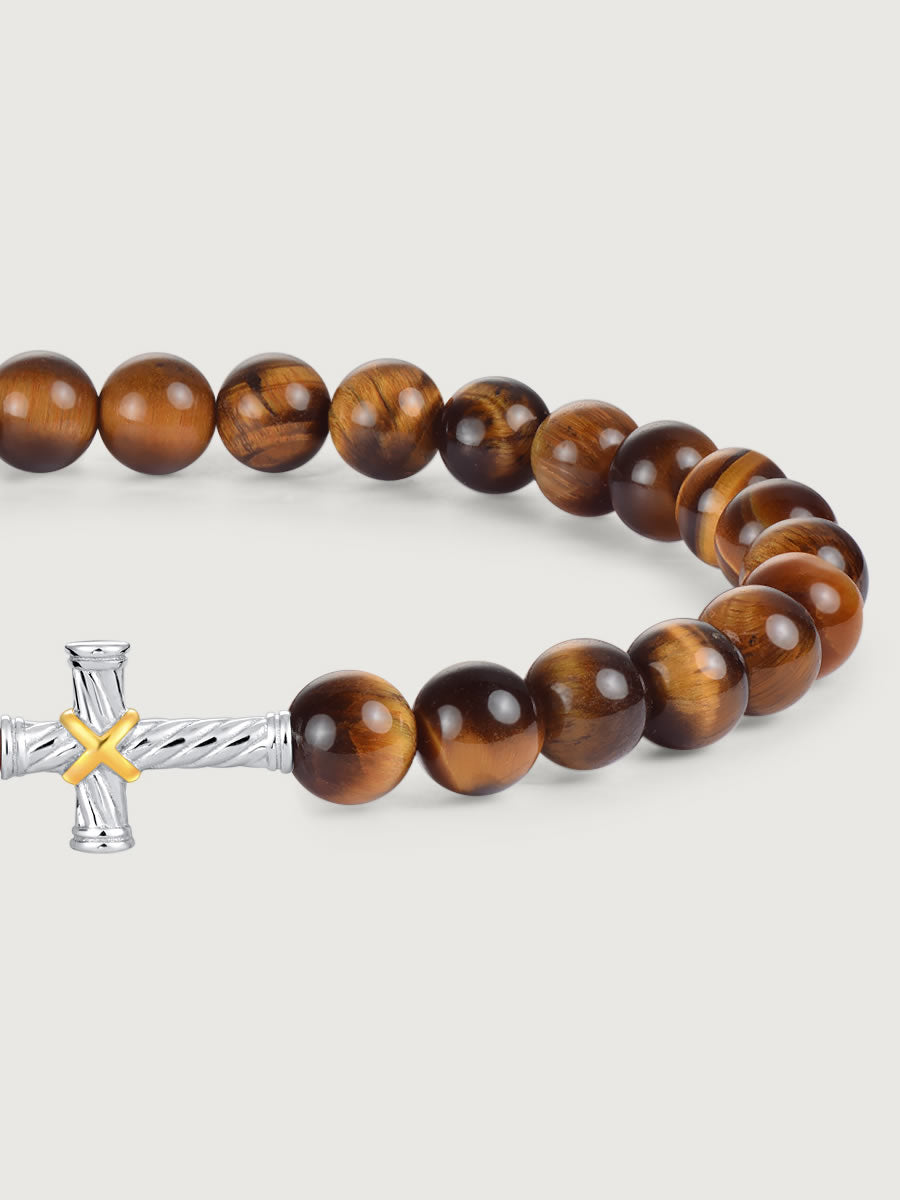 Element cruce din argint 925 pe bratara tiger eye