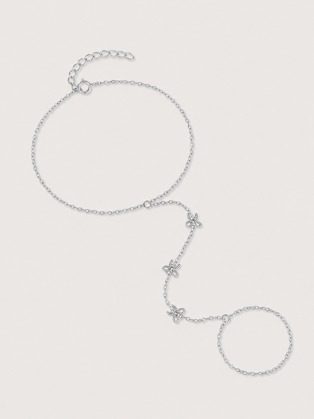 Brățară hand chain argintie cu funde decorative