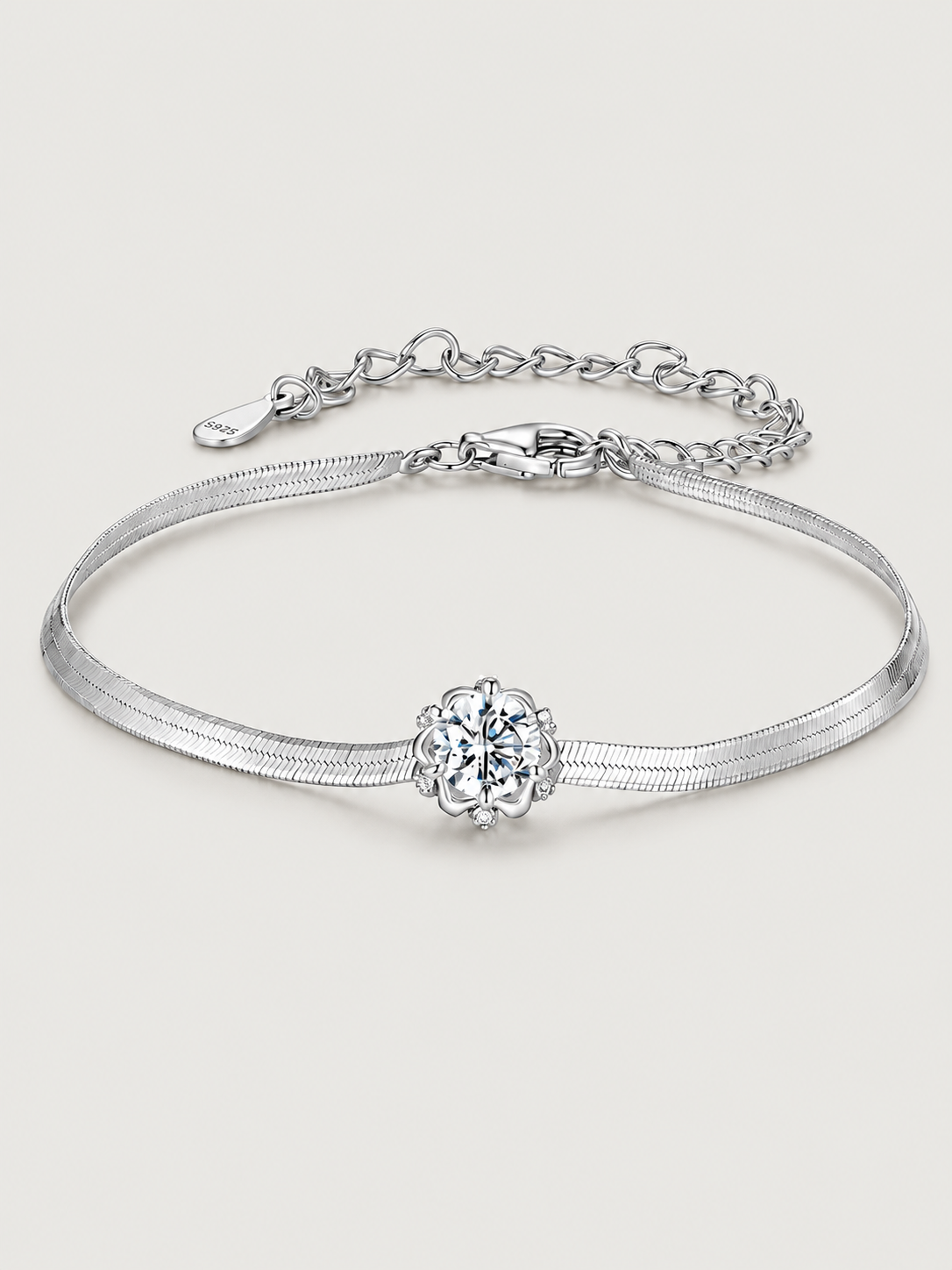 Brățară din argint cu moissanite și lanț snake Serene Glow