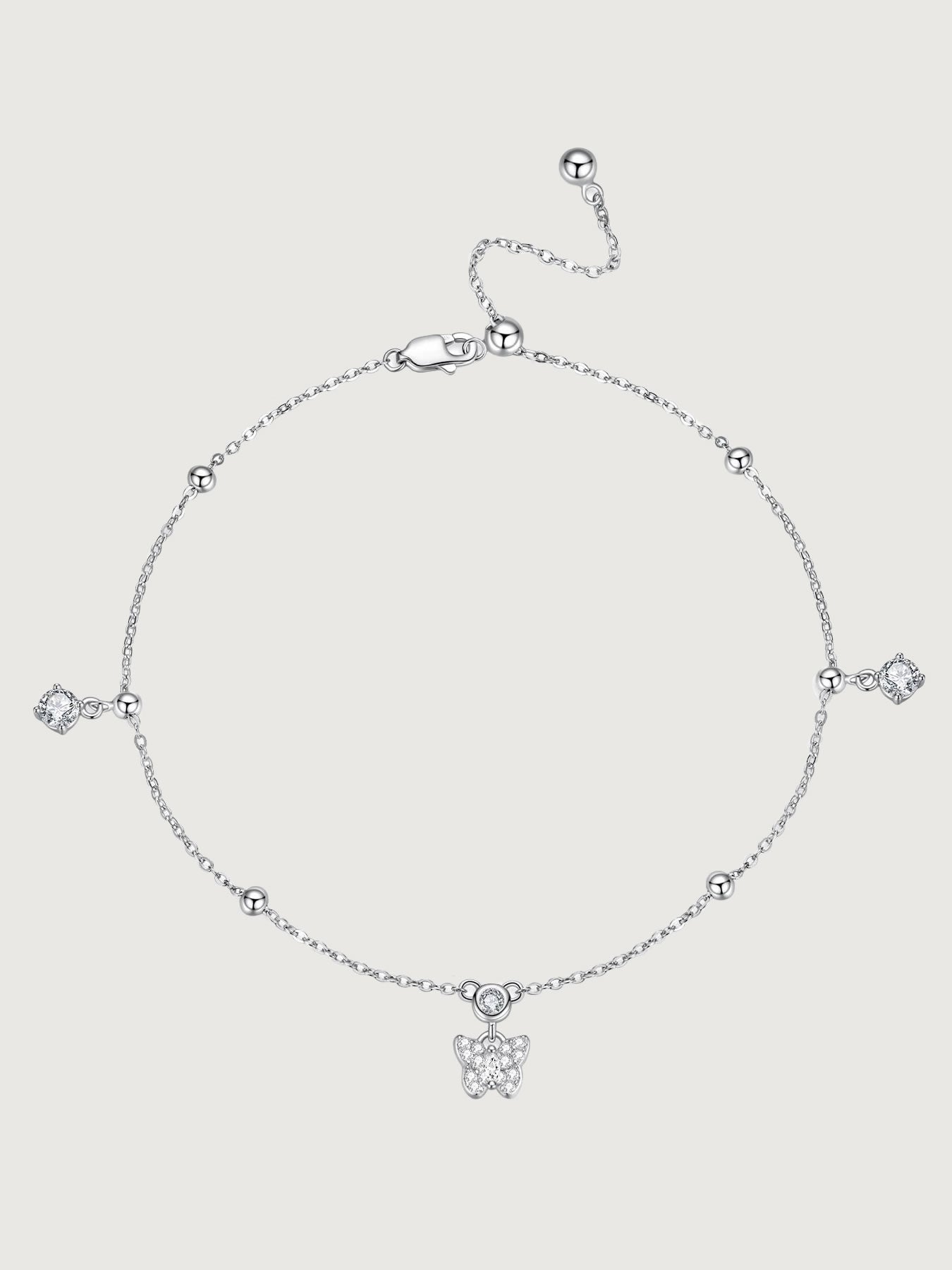 Brățară de gleznă din argint 925 cu fluture și zirconiu