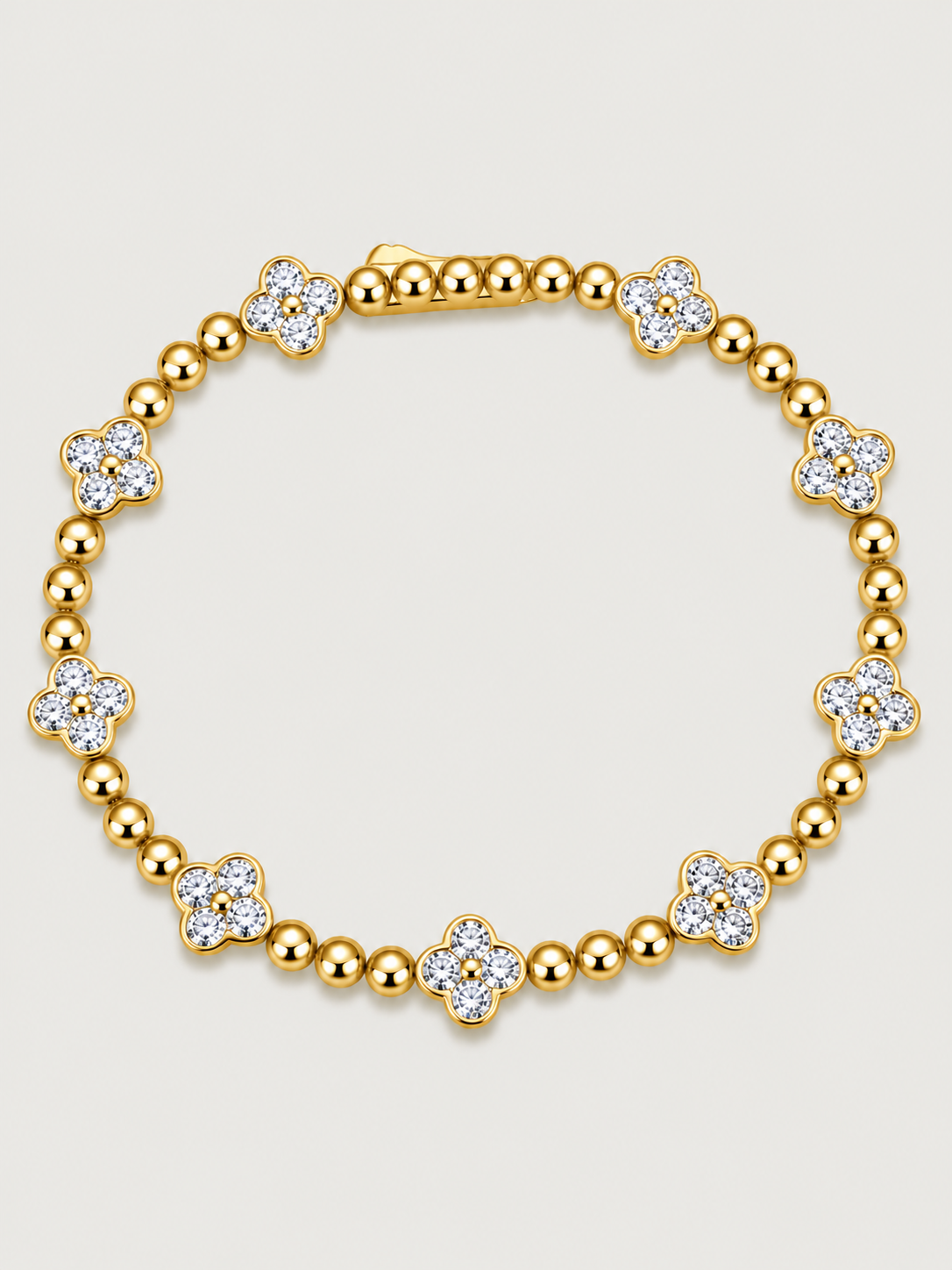 Brățară din Argint Moissanite Gold Clover Radiance cu Motive Florale