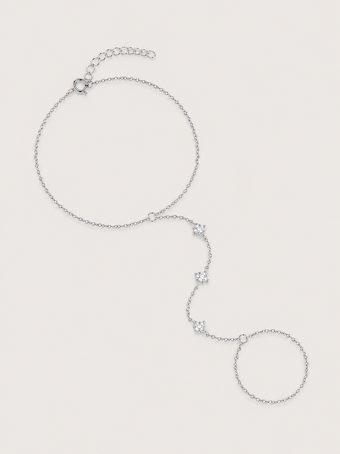 Brățară hand chain argintie cu trei stele