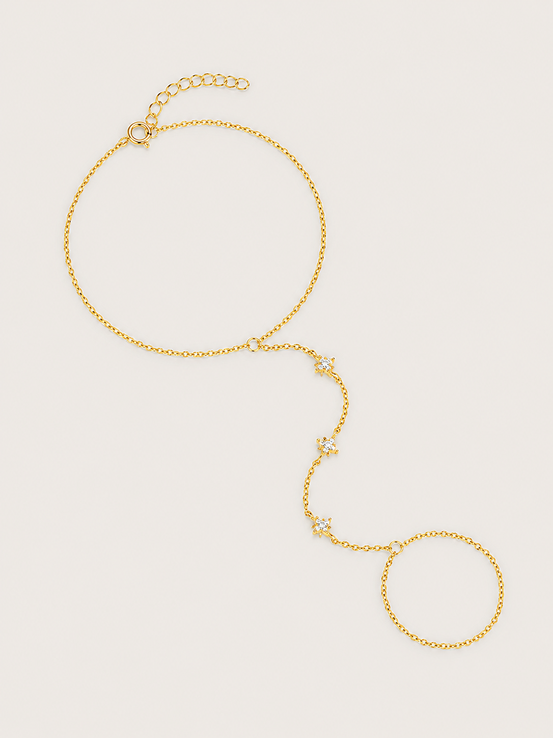 Brățară hand chain aurie cu trei stele