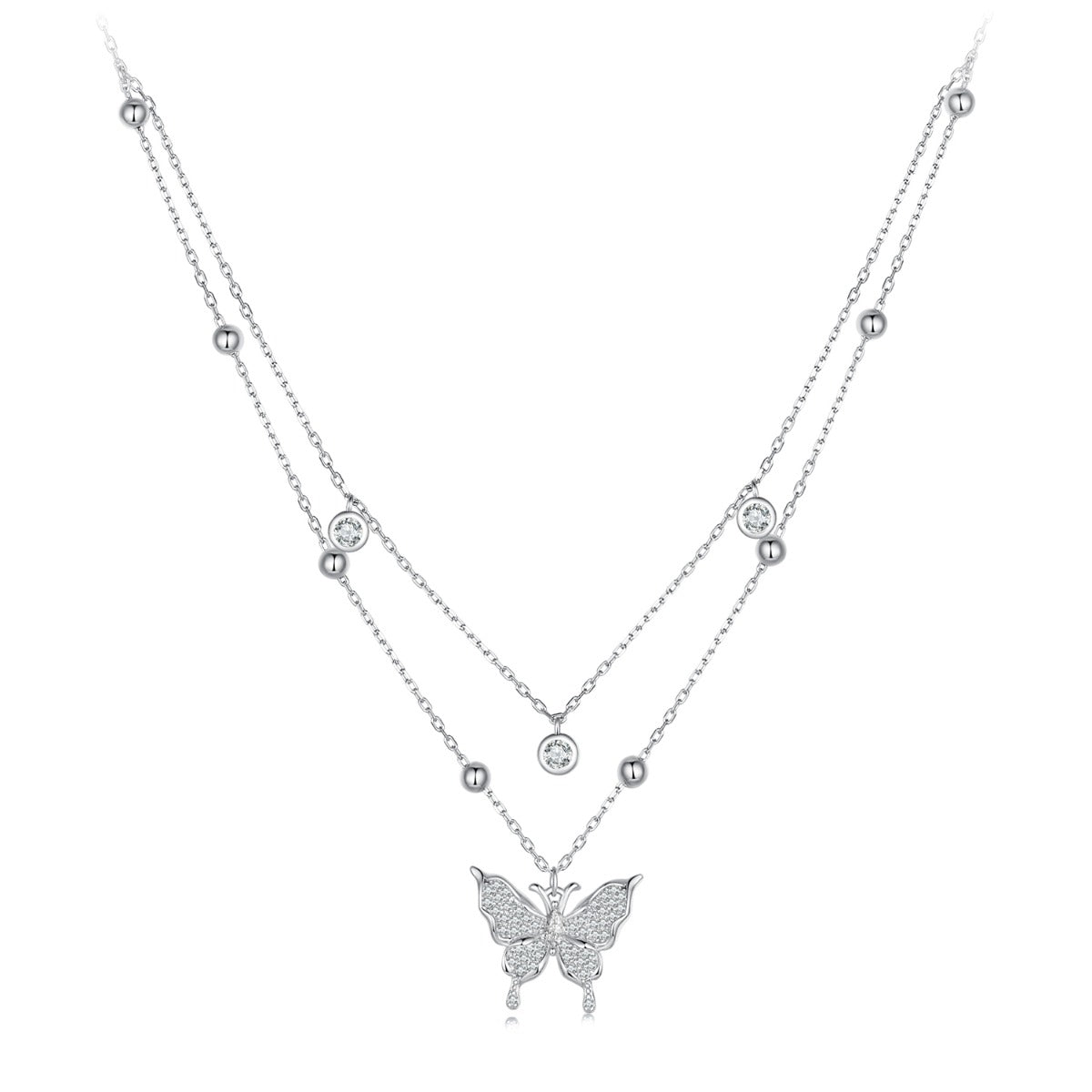 Pandantiv cu Lantisor din Argint Double Layer Butterfly